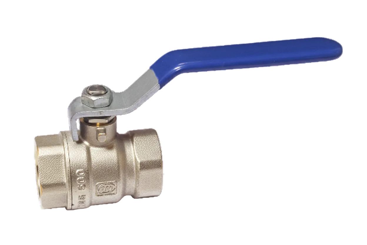 Stainless Steel Ball valve with brass body and blue handle on a white background