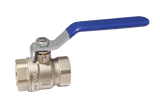 Stainless Steel Ball valve with brass body and blue handle on a white background